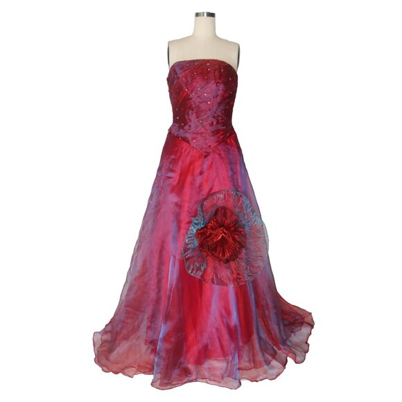 Vtg Rose Applique US 6 Corset Bodice Sequin Prom Gown Dress - Picture 1 of 5